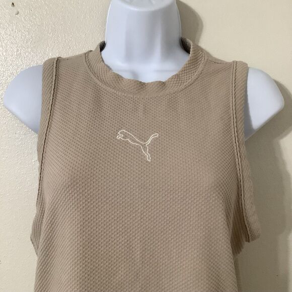 Puma Beige Sporty Athletic Yoga Running Logo Monogram Sleeveless Workout Top L - Picture 2 of 8